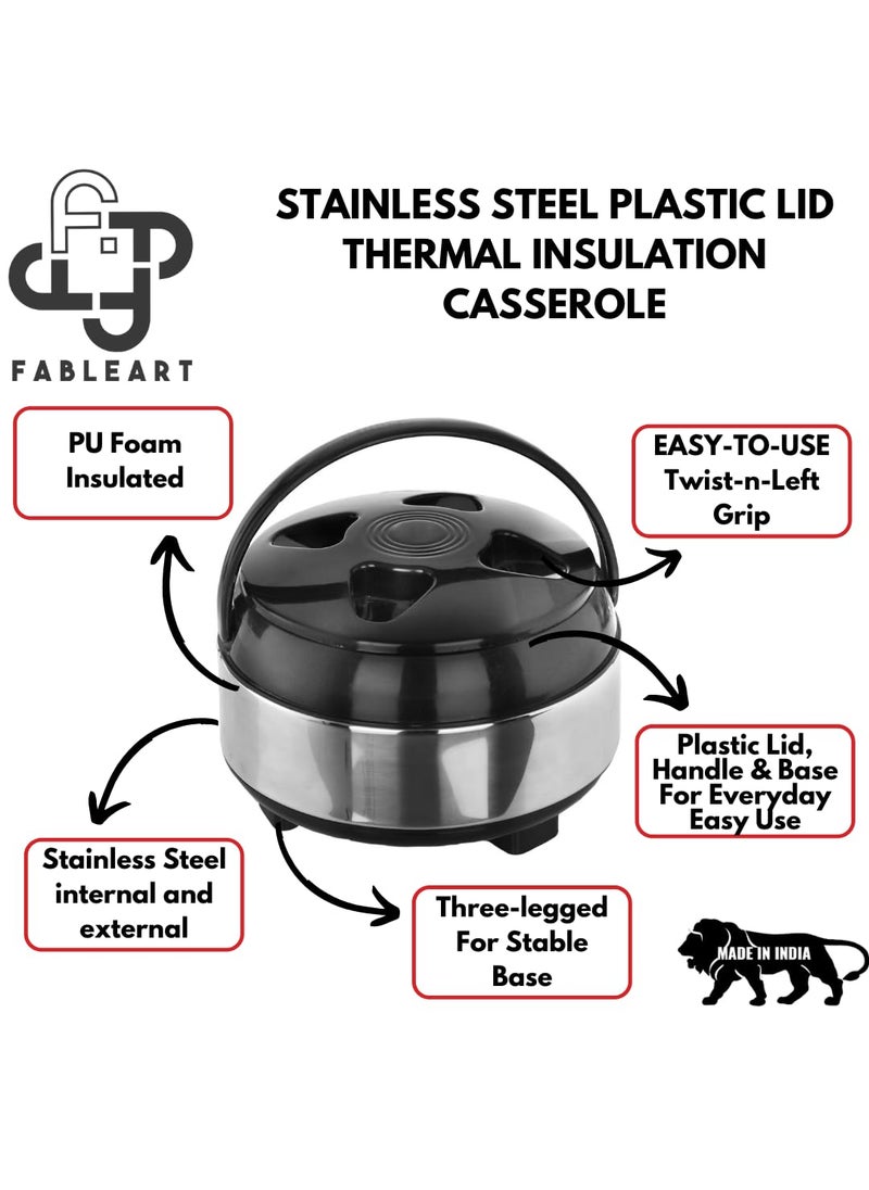 Fableart Thermo Insulated Stainless Steel with Plastic Cover and Bottom Food Warmer Casserole for Serving on Festives Special Occasions 1000 ML Extra Small