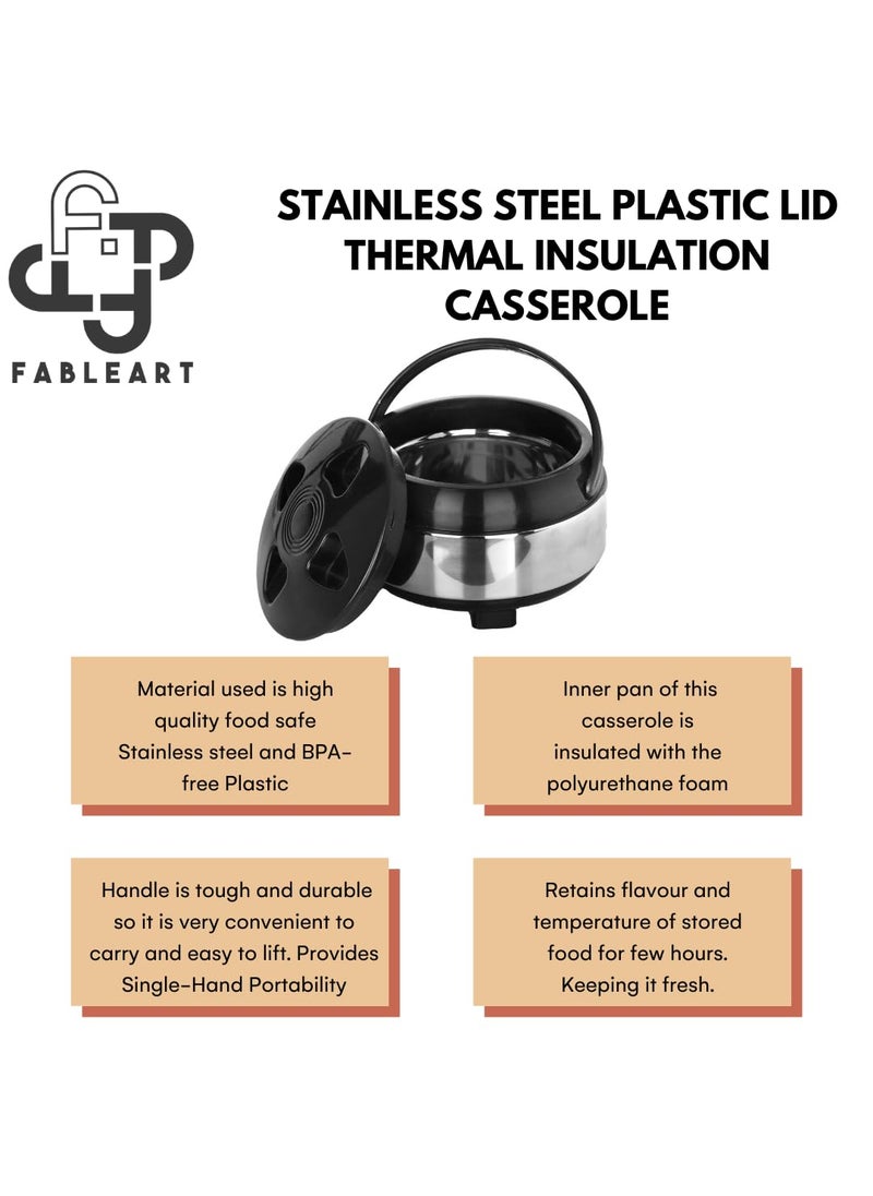 Fableart Thermo Insulated Stainless Steel with Plastic Cover and Bottom Food Warmer Casserole for Serving on Festives Special Occasions 1000 ML Extra Small