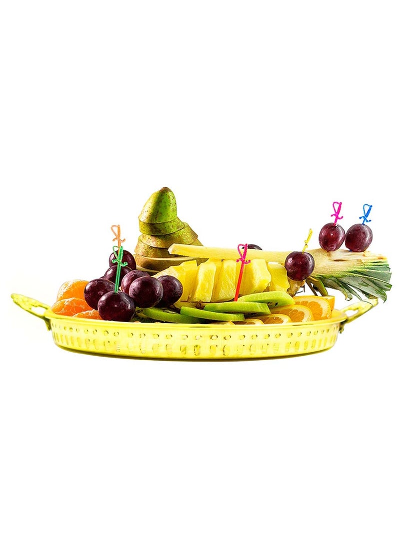 Ashtok Brass Round Tray Serveware Tray Diameter 11 inch Height 15 Inch
