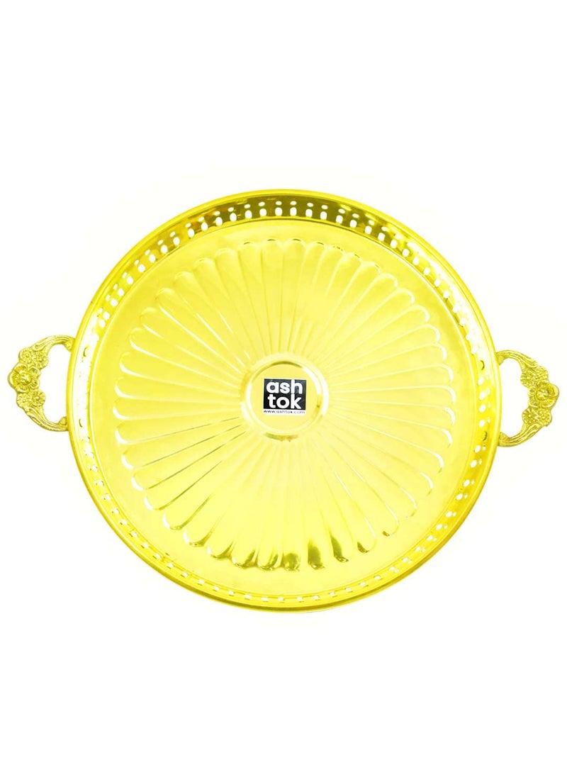Ashtok Brass Round Tray Serveware Tray Diameter 11 inch Height 15 Inch