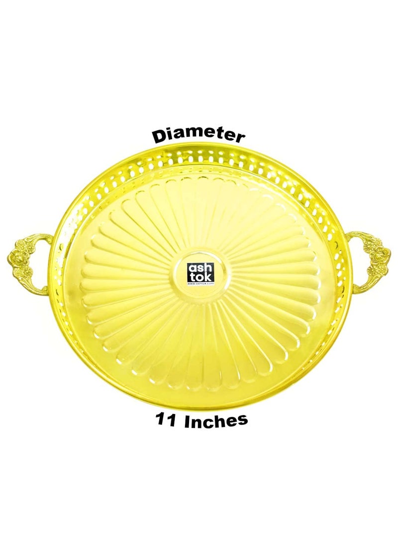 Ashtok Brass Round Tray Serveware Tray Diameter 11 inch Height 15 Inch