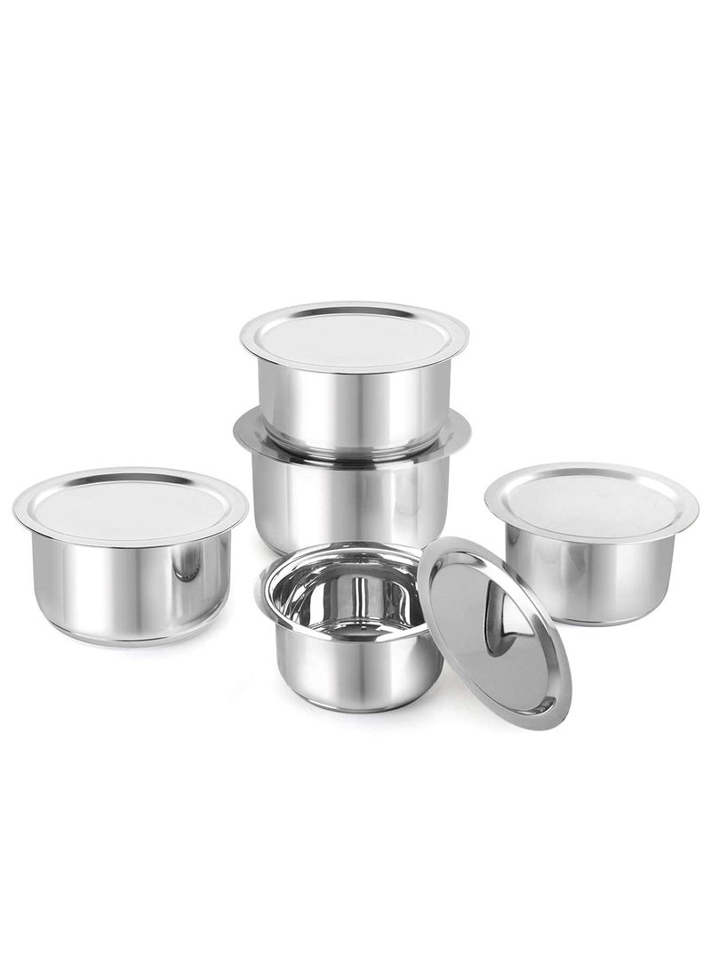 RBGIIT Gas Stove Friendly Containe Disposable Serving Bowl Steel 5 Pieces Stainless Steel 22 Gauge InductionCookware Set Tope Set 5 Pcs Lids