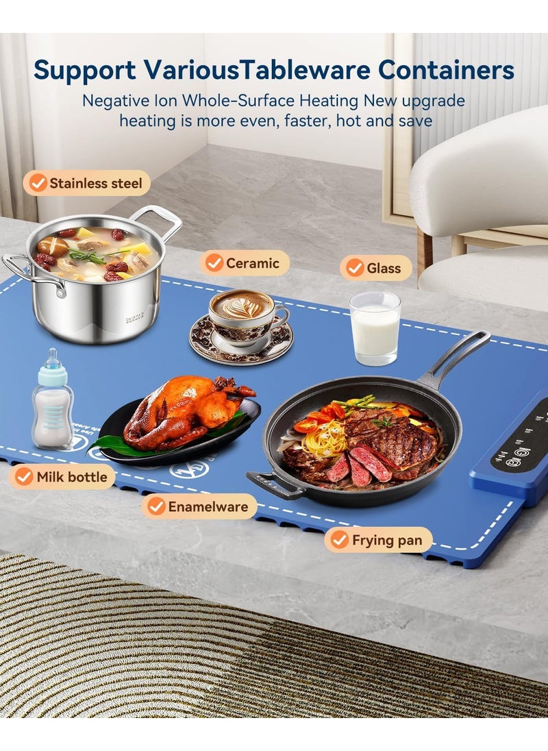 Seafrrzios Electric Warming Tray Upgrade Graphene Material Rapid Heating in 8s with 6 Temp Setting and 6 Hours Timer Rollable Food Warming Mat for Buffet Parties Daily Use