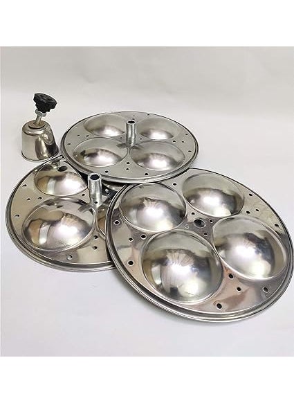 Fulkiza 3 Plates Stainless Steel Heavy Quality Idli Stand Idli Maker Makes 12 Large Size Idlis at Once Holes for Pressure Cooker Edly Stand for Home and Kitchen