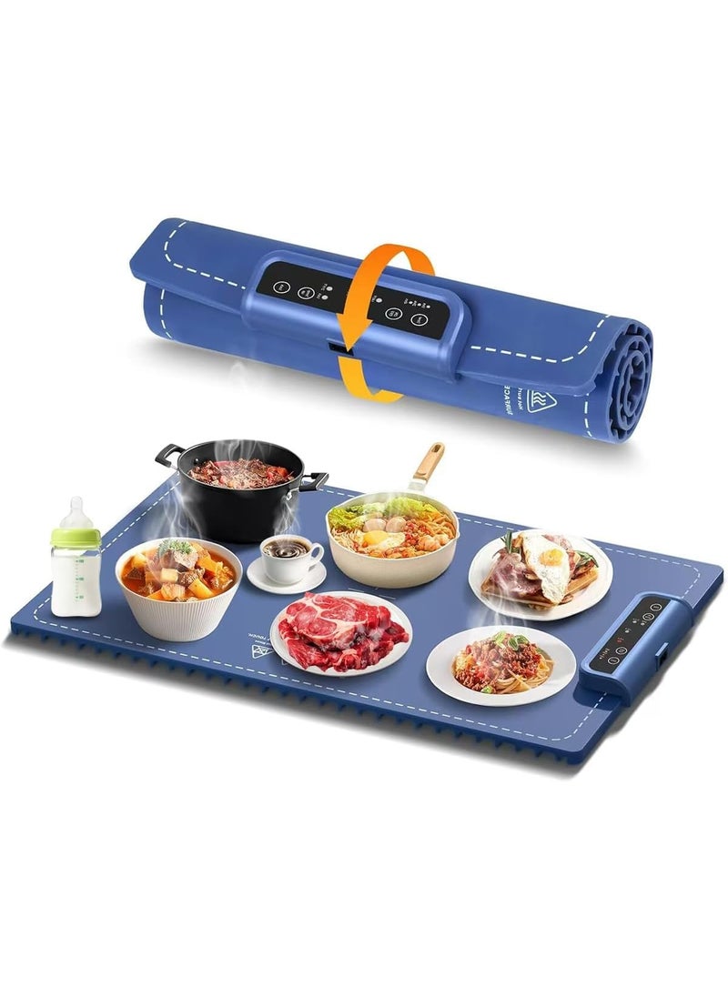 PIKFOS Food Warming Mat Full Surface Heating Electric Warming Tray 3 Temperature Settings Auto ShutOff Silicone Foldable Roll Up Heating Pad for Parties Gatherings Holidays Daily Use