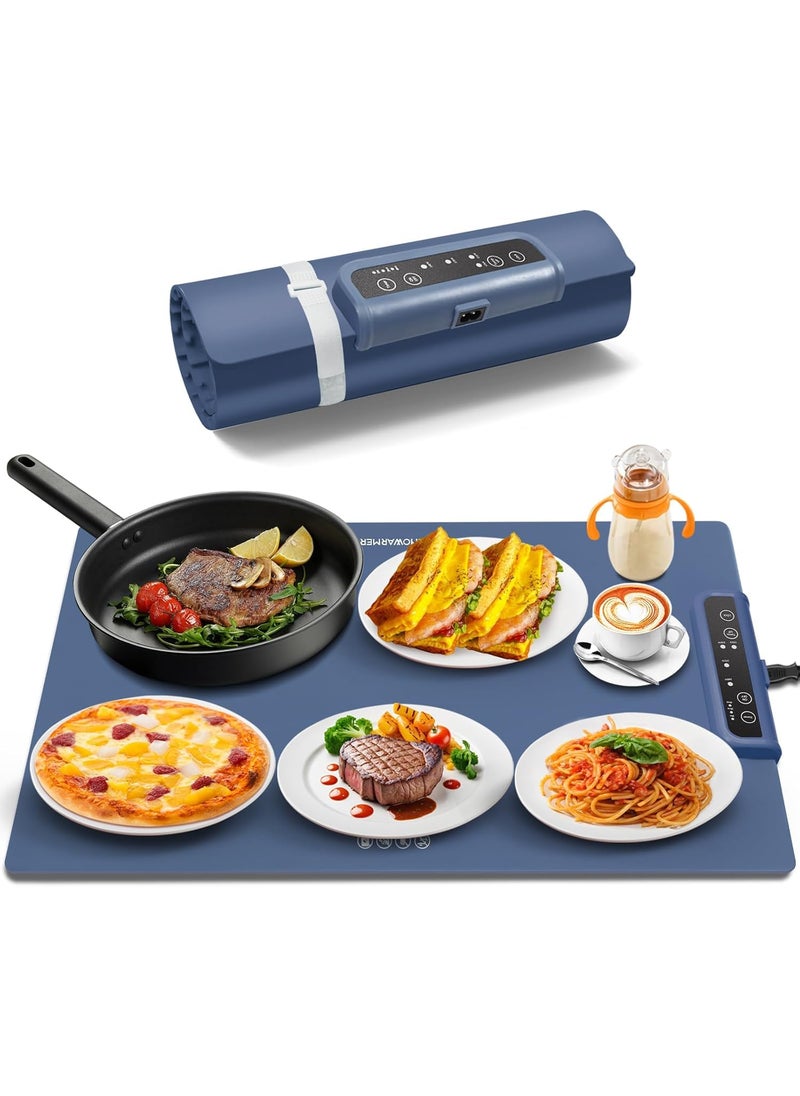 AVIAXO Electric Warming Tray Foldable Food Warming Mat with 8 Temp Setting FullSurface Heat in 5s 4 Hours AutoOff Easy to Clean with NanoMaterial for Buffet for Party for Thawing