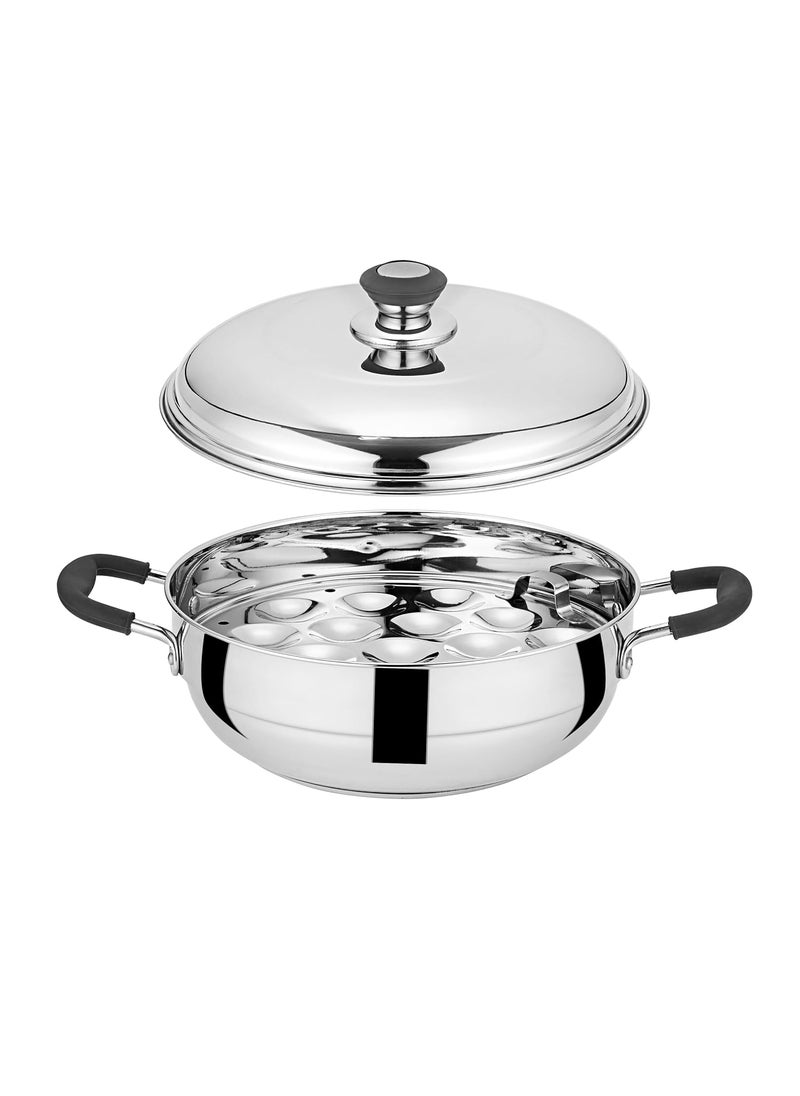 Chakmak Stainless Steel Iroko Triply MultiKadhai Induction Gas Compatible Even Heat Distribution 6 Plates 2 Idli Plates 2 Dhokla Plates 1 Patra Plate 1 Mini Idli Plate