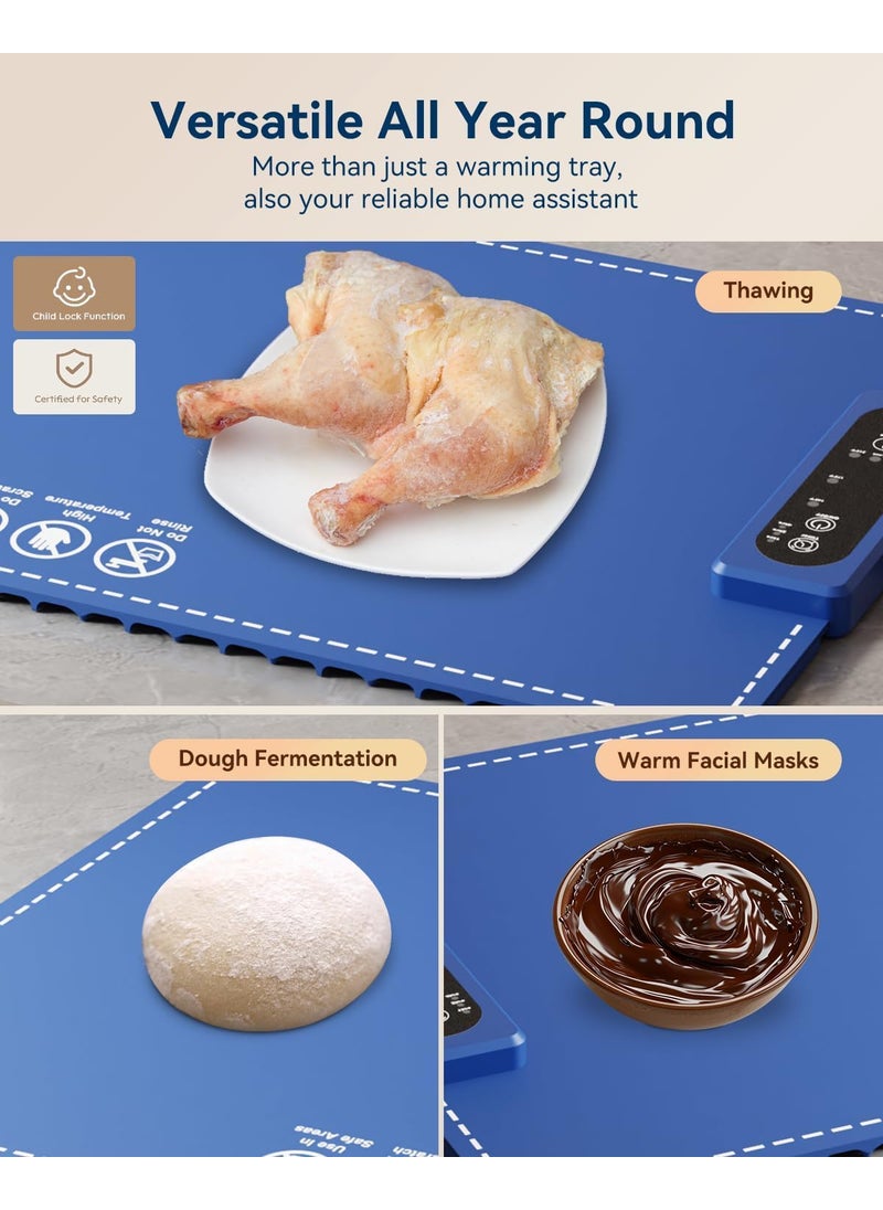 RELEMTRA Electric Warming Mat for Heating Food Upgrade Graphene Heating Film with with 6 Level Adjustable Temperature and 6 Hours Timer Fast Even Silicone Warming Tray Easy for Storage and Clean