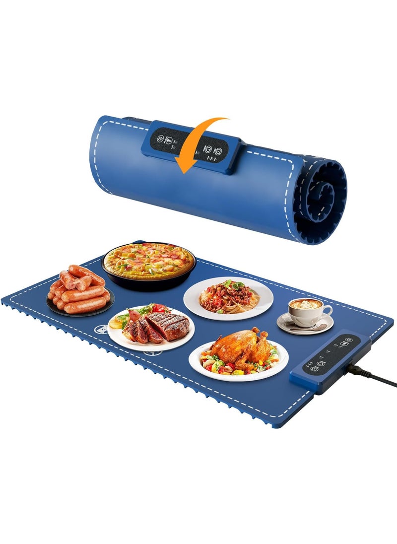 RELEMTRA Electric Warming Mat for Heating Food Upgrade Graphene Heating Film with with 6 Level Adjustable Temperature and 6 Hours Timer Fast Even Silicone Warming Tray Easy for Storage and Clean