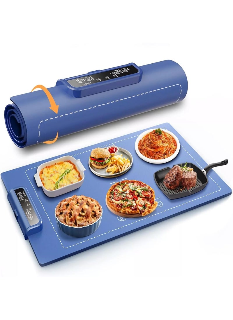 Seafrrzios Electric Warming Mat for Heating Food Upgrade Graphene Heating Film with with 6 Level Adjustable Temperature and 6 Hours Timer Fast Even Silicone Warming Tray Easy for Storage and Clean