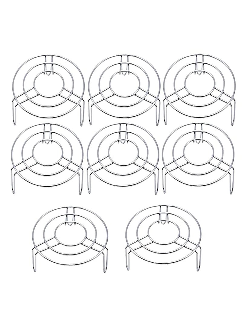 NavJyoti Durable Stainless Steel Hotpot Stand 8 Pices Steel Trivet Set Pan Stand Cooker Steamer Donga Stand for Dining Table Top Pack of 8