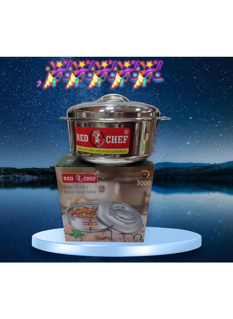 Red Kitchen Chef Stainless Steel Steelo Cassorole Easy to Carry Hot Boxes for Kitchen Hot Food Easy to Store 3000 ml