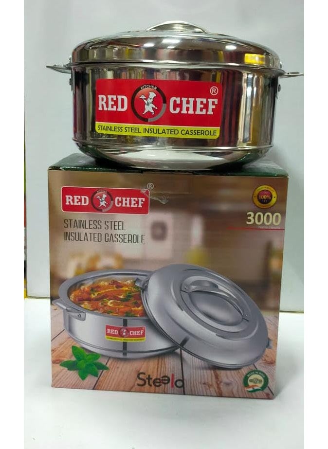 Red Kitchen Chef Stainless Steel Steelo Cassorole Easy to Carry Hot Boxes for Kitchen Hot Food Easy to Store 3000 ml