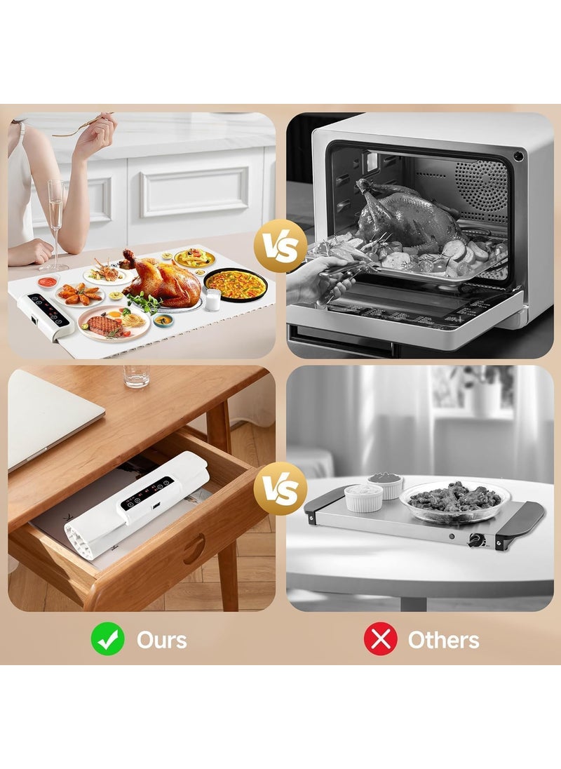 FBLXE Food Warming Mat Full Surface HeatingRollable PortablePremium Silicone NanoMaterial3 Temperature SettingsAuto ShutOff Food Warmer for GatheringsPartiesEveryday Use Multicolour