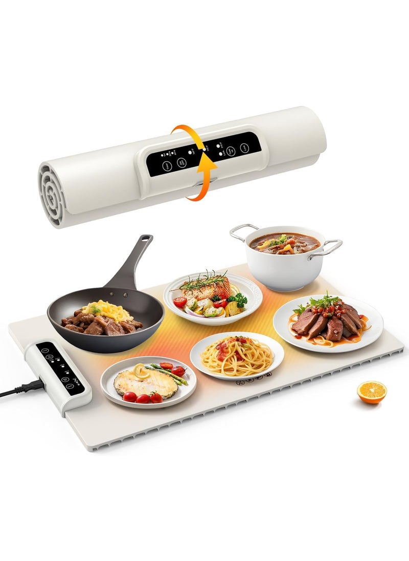 FBLXE Food Warming Mat Full Surface HeatingRollable PortablePremium Silicone NanoMaterial3 Temperature SettingsAuto ShutOff Food Warmer for GatheringsPartiesEveryday Use Multicolour