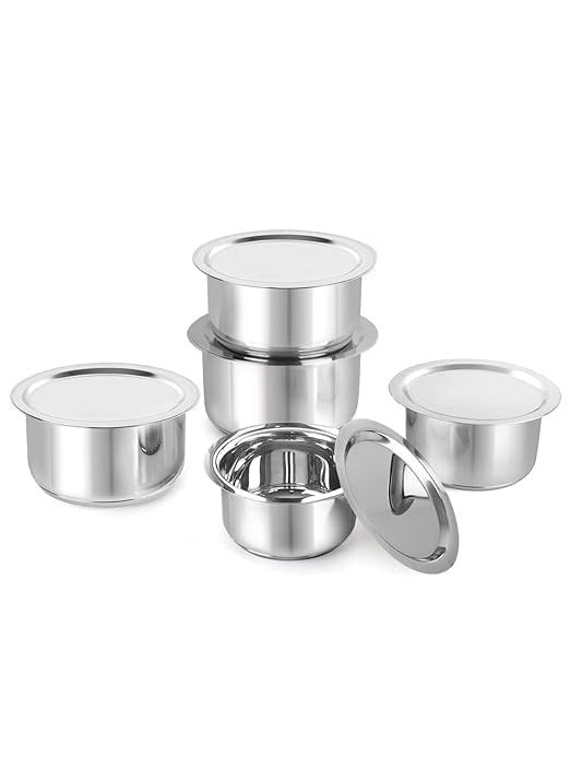VOMI Stainless Steel Tope with Lid Induction Bottom Set of 5 Capacity 11L 14L 19L 25L 31L Silver Medium SS_TOPE_SS_LID_SET5