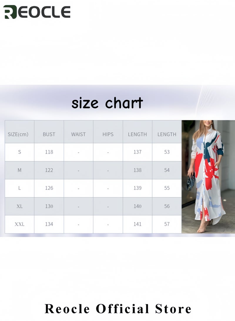 Shirt Long Dress Button Down Up Dress for Women Casual Long Sleeve Maxi Spring Summer Dresses with Sleeve Tab Pocket Collar