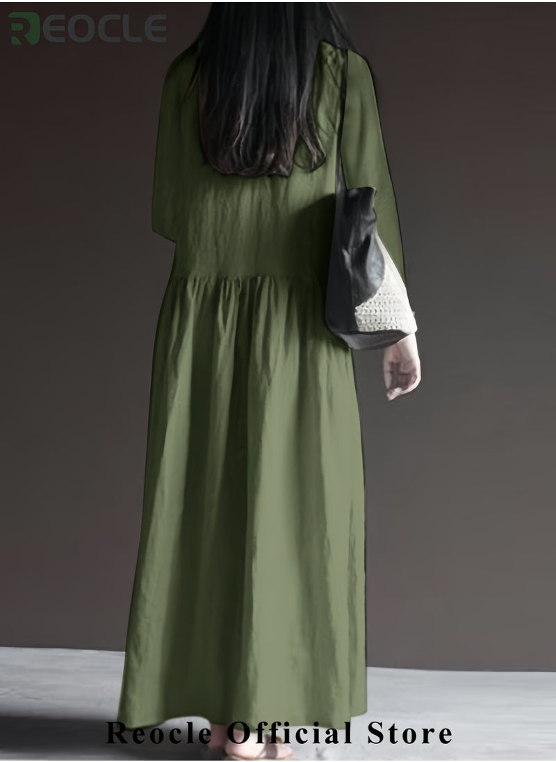 Women's Spring and Autumn Fashionable Long Sleeve Elegant Tank Top Women's Casual Solid Color Loose Long Dress Women's Long Kaftan Bohemian Dress Plus Size Robe