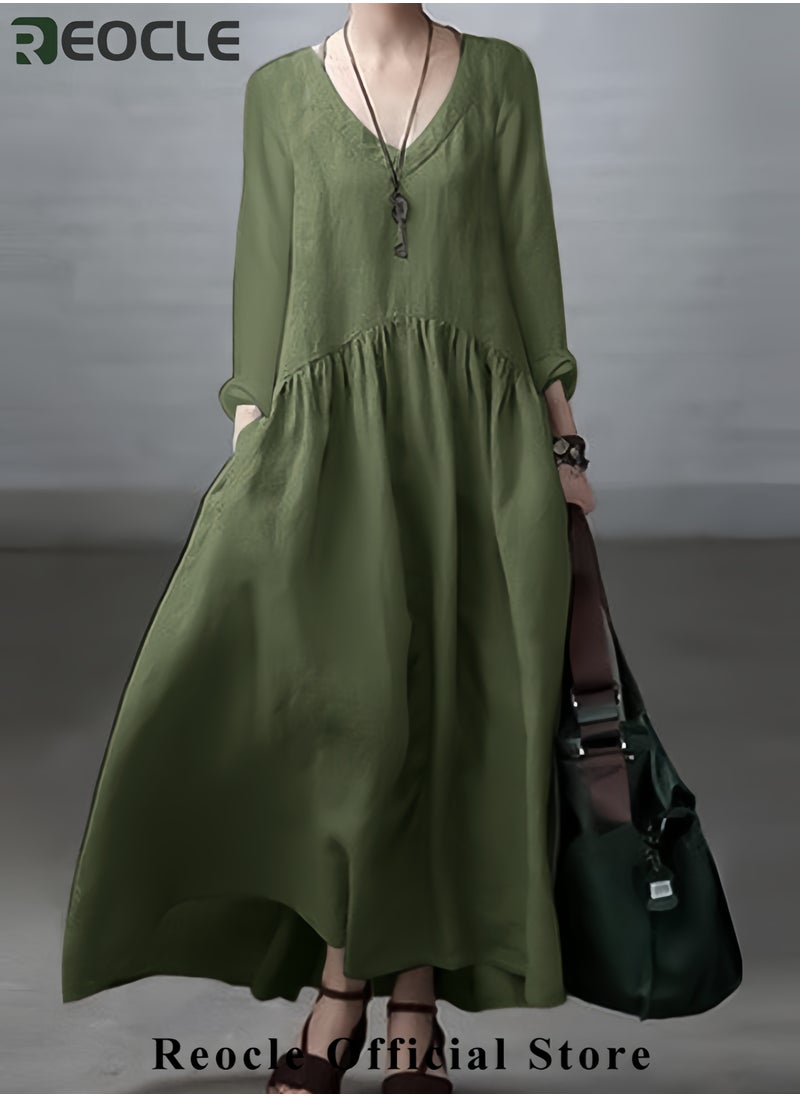 Women's Spring and Autumn Fashionable Long Sleeve Elegant Tank Top Women's Casual Solid Color Loose Long Dress Women's Long Kaftan Bohemian Dress Plus Size Robe