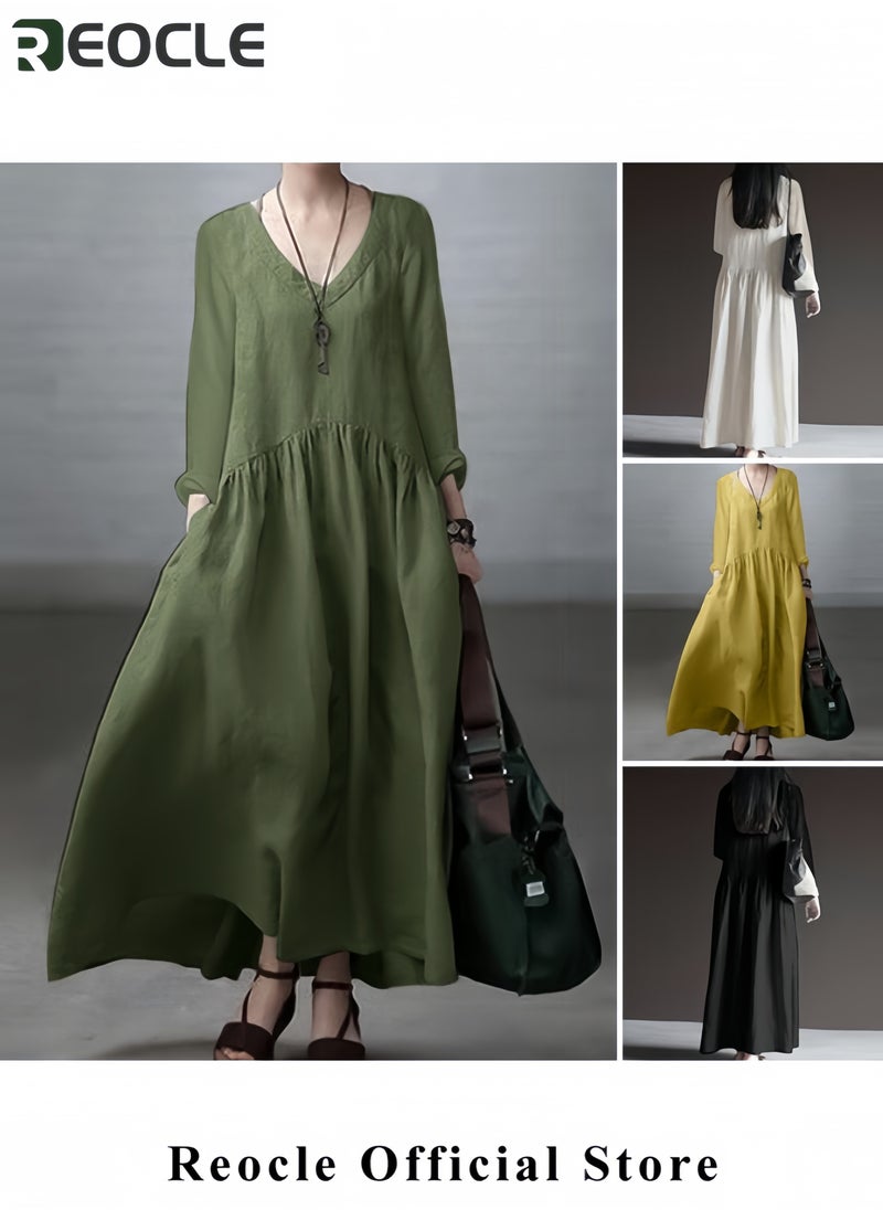 Women's Spring and Autumn Fashionable Long Sleeve Elegant Tank Top Women's Casual Solid Color Loose Long Dress Women's Long Kaftan Bohemian Dress Plus Size Robe
