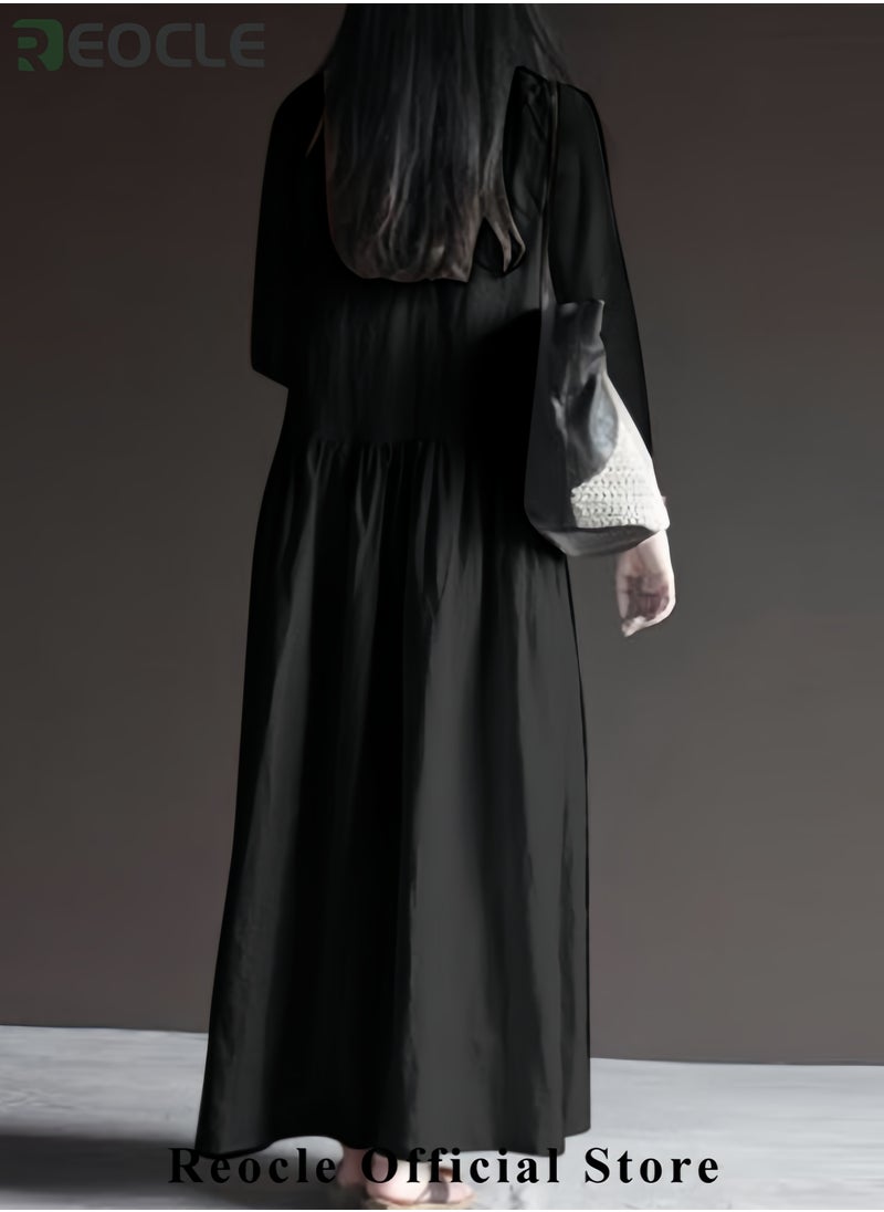 Women's Spring and Autumn Fashionable Long Sleeve Elegant Tank Top Women's Casual Solid Color Loose Long Dress Women's Long Kaftan Bohemian Dress Plus Size Robe