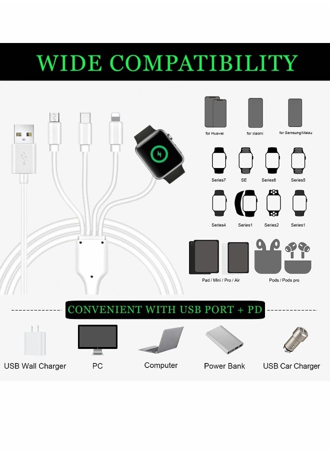 4 in 1 Watch & Phone Charger Cable, Multi USB Charging Cable - Type C Cable, Fast Magnetic, Charging Cord Compatible with Apple Watch, iPhone, Galaxy, Pixel, Android, Watch