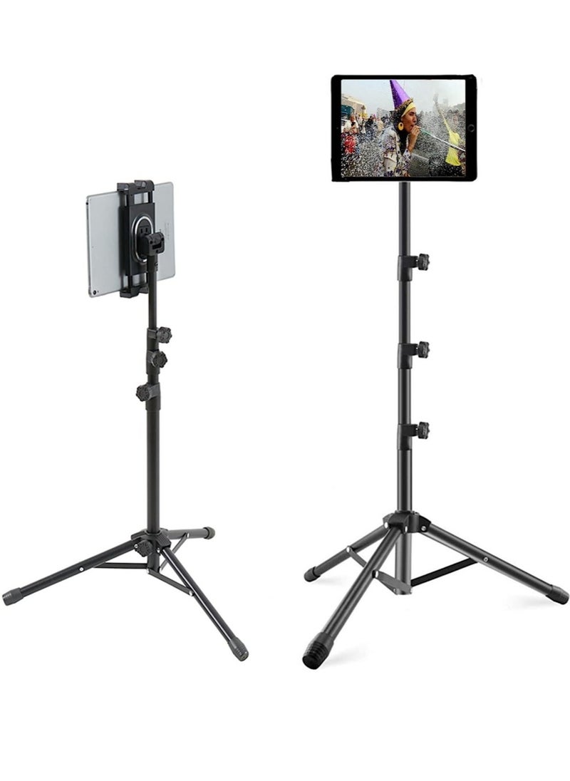 Tripod Stand Tablet Holder: Adjustable Height Tripod Stand Foldable Phone Holder Phone Tripod Stand Floor Tablet Cradle Bracket for 4.7-12.9 Inch iPhone 13 Pro Samsung Tab iPad Mini Galaxy