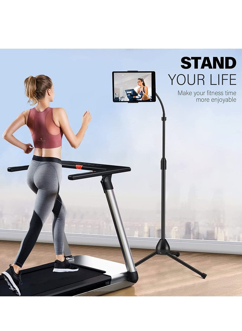 Tripod Stand Holder, Adjustable 360° Swivel Phone Pad Lazy Stand Holder Bracket Floor Rack, Black, for 3.5-10.5 Inch Tablet Phone, IPad