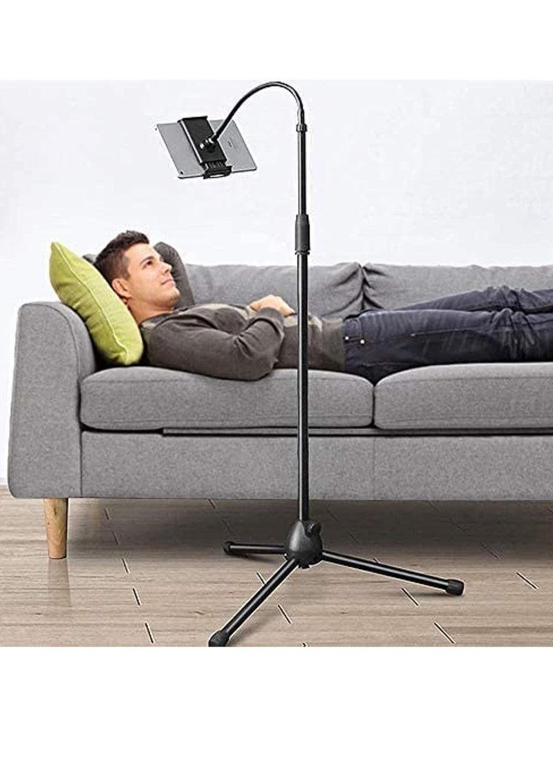 Tripod Stand Holder, Adjustable 360° Swivel Phone Pad Lazy Stand Holder Bracket Floor Rack, Black, for 3.5-10.5 Inch Tablet Phone, IPad