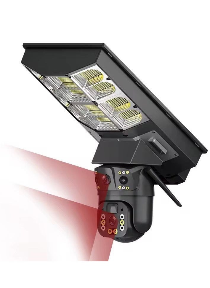 8MP Solar Streetlight Dual Lens Camera – 4G Smart Security Light with HD 3MP Surveillance, IP65 Waterproof, Motion Tracking, Night Vision, Voice Intercom, APP Remote Control for Outdoor Parking/Streets