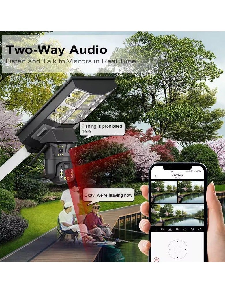 8MP Solar Streetlight Dual Lens Camera – 4G Smart Security Light with HD 3MP Surveillance, IP65 Waterproof, Motion Tracking, Night Vision, Voice Intercom, APP Remote Control for Outdoor Parking/Streets