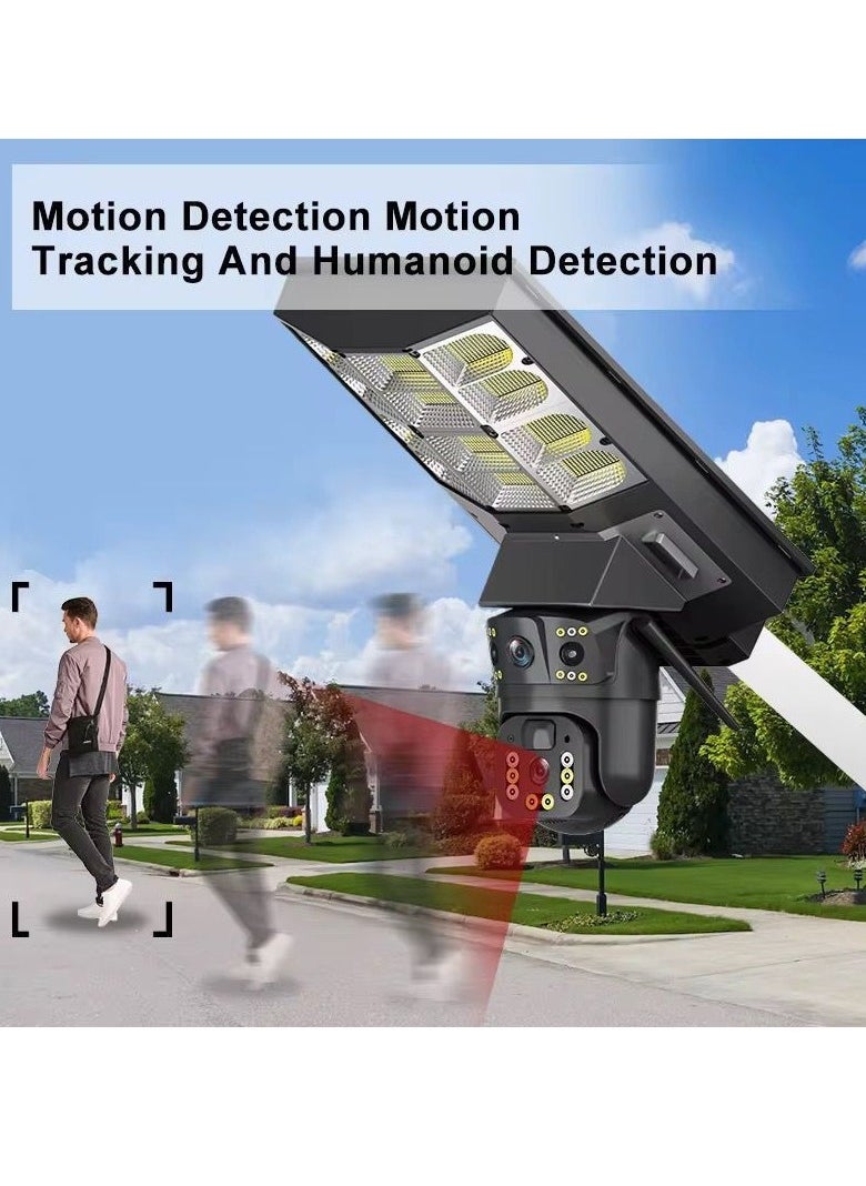 8MP Solar Streetlight Dual Lens Camera – 4G Smart Security Light with HD 3MP Surveillance, IP65 Waterproof, Motion Tracking, Night Vision, Voice Intercom, APP Remote Control for Outdoor Parking/Streets