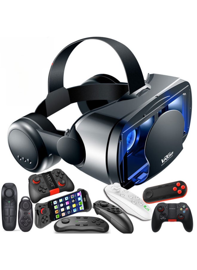 Blue Light Protection VR Glasses VRGPro Large Earphone Mobile Phone Virtual Reality Helmet 3D VR Eye Protection Headset-Color:Big Headset Blu-ray Edition (English) Bluetooth Remote Control Y1 Black