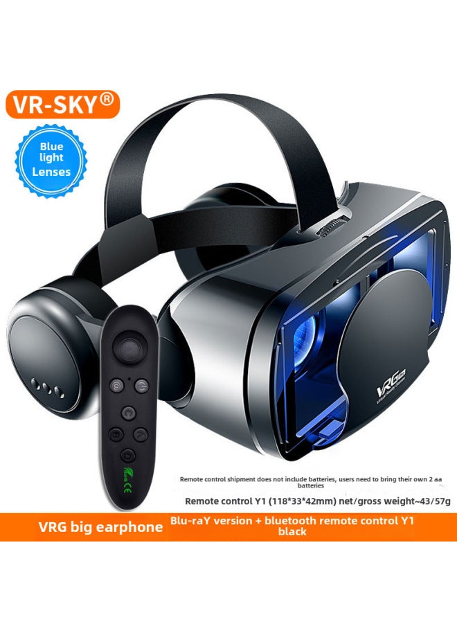 Blue Light Protection VR Glasses VRGPro Large Earphone Mobile Phone Virtual Reality Helmet 3D VR Eye Protection Headset-Color:Big Headset Blu-ray Edition (English) Bluetooth Remote Control Y1 Black