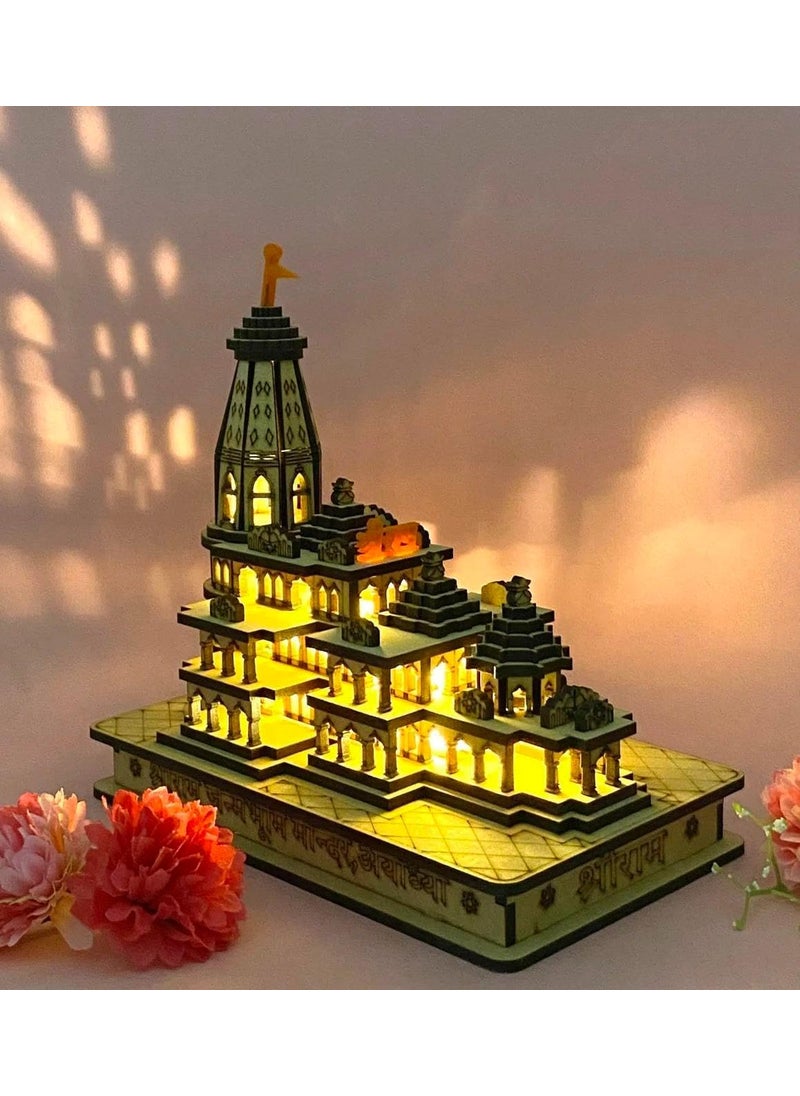 UltinoPro Ram Mandir Ayodhya 3D Model Wooden Temple with Light L8 B14 H16 Temple
