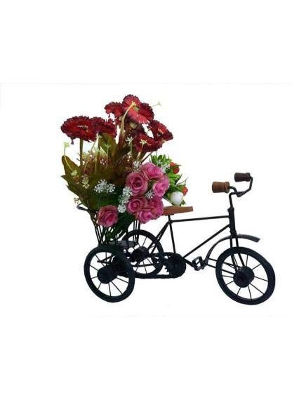 DELUX WOOD CARVER Delux Wood Carver Antique Wood and Wrought Iron Mini Flower Stand Cycle Vintage Bike Iron Vehicle Model Bicycle for Toy Gifts Showcase Display Home Desktop Decorwith Holder Back Side showpiece pack of 1