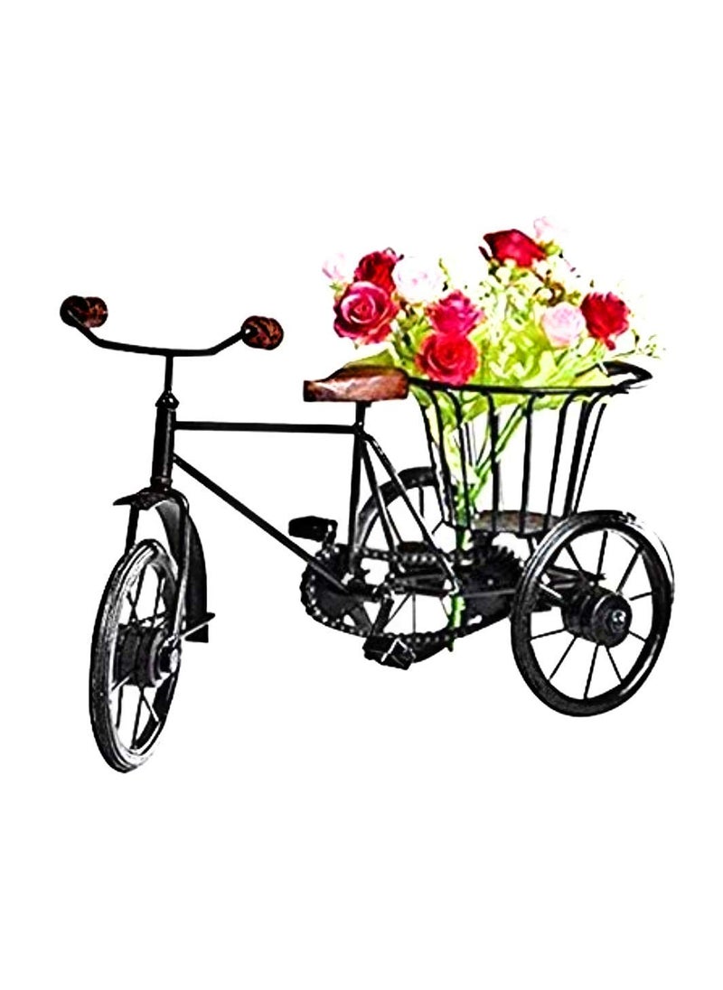 DELUX WOOD CARVER Delux Wood Carver Antique Wood and Wrought Iron Mini Flower Stand Cycle Vintage Bike Iron Vehicle Model Bicycle for Toy Gifts Showcase Display Home Desktop Decorwith Holder Back Side showpiece pack of 1