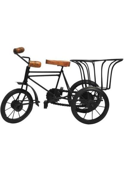 DELUX WOOD CARVER Delux Wood Carver Antique Wood and Wrought Iron Mini Flower Stand Cycle Vintage Bike Iron Vehicle Model Bicycle for Toy Gifts Showcase Display Home Desktop Decorwith Holder Back Side showpiece pack of 1