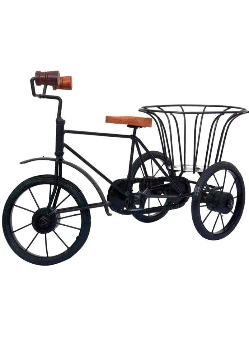 DELUX WOOD CARVER Delux Wood Carver Antique Wood and Wrought Iron Mini Flower Stand Cycle Vintage Bike Iron Vehicle Model Bicycle for Toy Gifts Showcase Display Home Desktop Decorwith Holder Back Side showpiece pack of 1