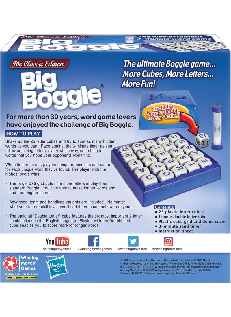 Big Boggle with 5x5 Grid and 25 Letter Cubes by Winning Moves Games USA, Thought Provoking Word Game Bigger Than the Original, for 2 or More Players, Ages 8+ (1147)