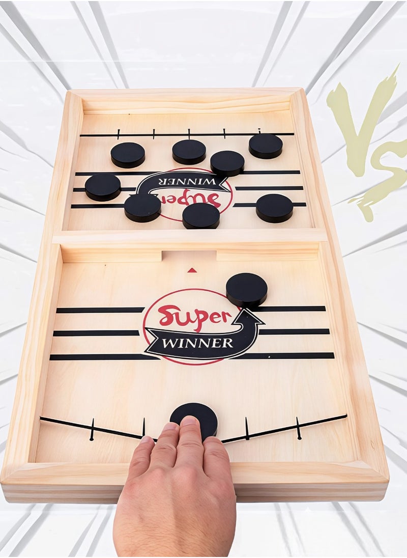 Bouncing Chess Hockey Wooden Ice Hockey Fast Sling Puck Game Board For Kids & Adults Simple Fun Enjoyment Game