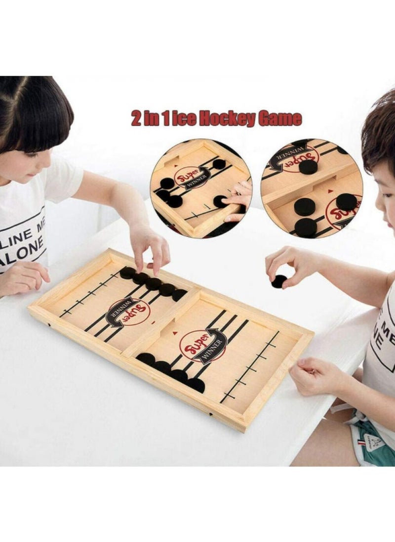Bouncing Chess Hockey Wooden Ice Hockey Fast Sling Puck Game Board For Kids & Adults Simple Fun Enjoyment Game