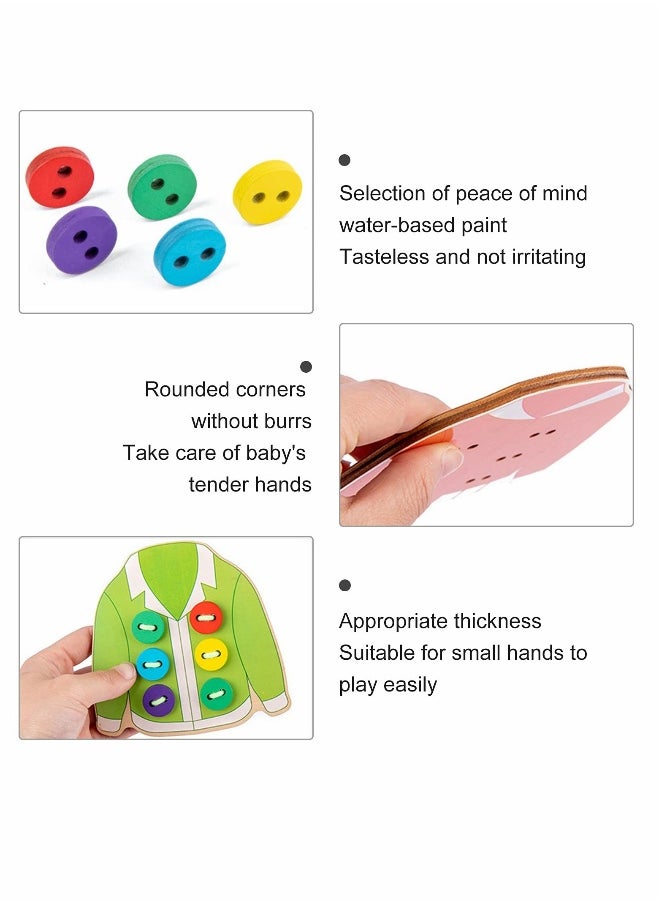 Clothes Lacing Toys, Wooden Toy Fine Motor Skill Threading Game for Kids Age 3 4 5 Years Toddler, Sewing Button Lacing Card Game, Preschool Early Development Educational Toy