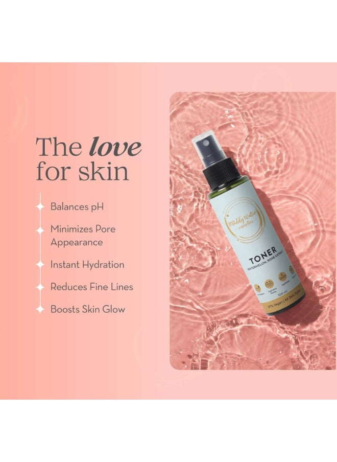 Water Alcohol Free Face Toner - 100ml | Helps In Tightens Pores, Hydrats Skin & pH Balanced | Enriched with Watermelon & Rose Extract Face Toner for Men & Women | All Skin Types