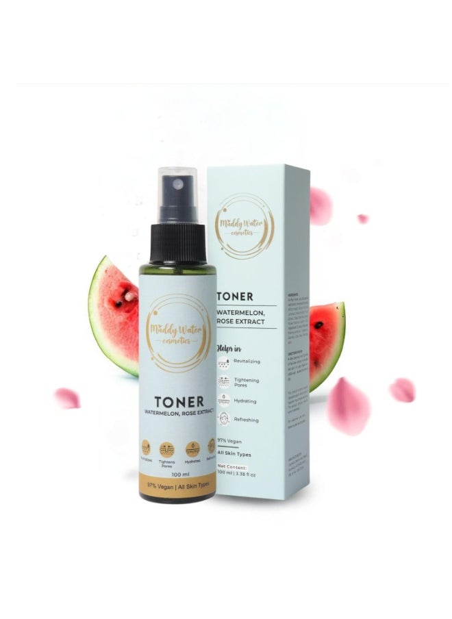 Water Alcohol Free Face Toner - 100ml | Helps In Tightens Pores, Hydrats Skin & pH Balanced | Enriched with Watermelon & Rose Extract Face Toner for Men & Women | All Skin Types