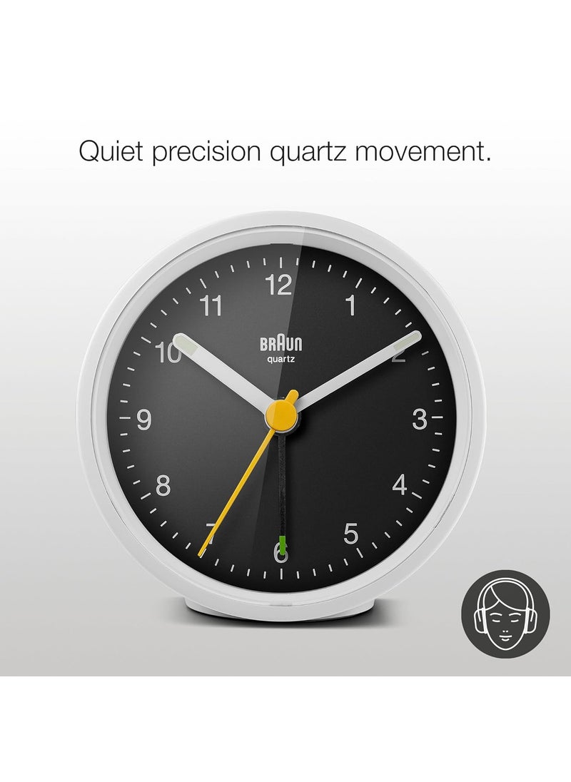 Braun clockBC12WB Classic Analogue Clock with Snooze and Light Quiet Quartz Movement Crescendo Beep Alarm in White and Black Model BC12WB usone Size