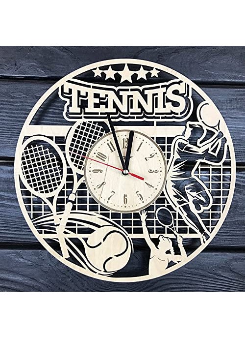 NABSTER Tennis Wall Clock Wooden Home Office Decor Kitchen Hanging Tennis Racket Gifts for Men Game Sport Lovers Tennis Art Unique Tennis Clock 12 Inch
