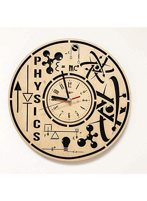 NABSTER Physicist Original Presents Eco Wood Physics Art Wall Clock for Home Decor Beige 12 Inch