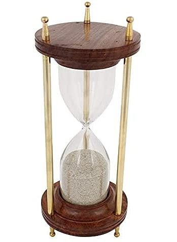 Handmade Wooden Hourglass Sand Timer 10 MinuteVintage Brass Sand Clock StandUnique Metal Sand Watch 10 MinAntique Hour Glass Sandglass with Purple Sand for Home DeskGiftsOfficeDecor