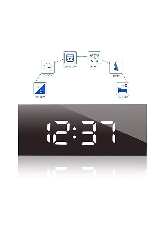 MBUYS MALL Digital Wall Clocks Wall Clock with Day and Date Modern Wall Clocks for Living Room Silent Wall Clocks for Bedrooms with Remote Control White Mirror
